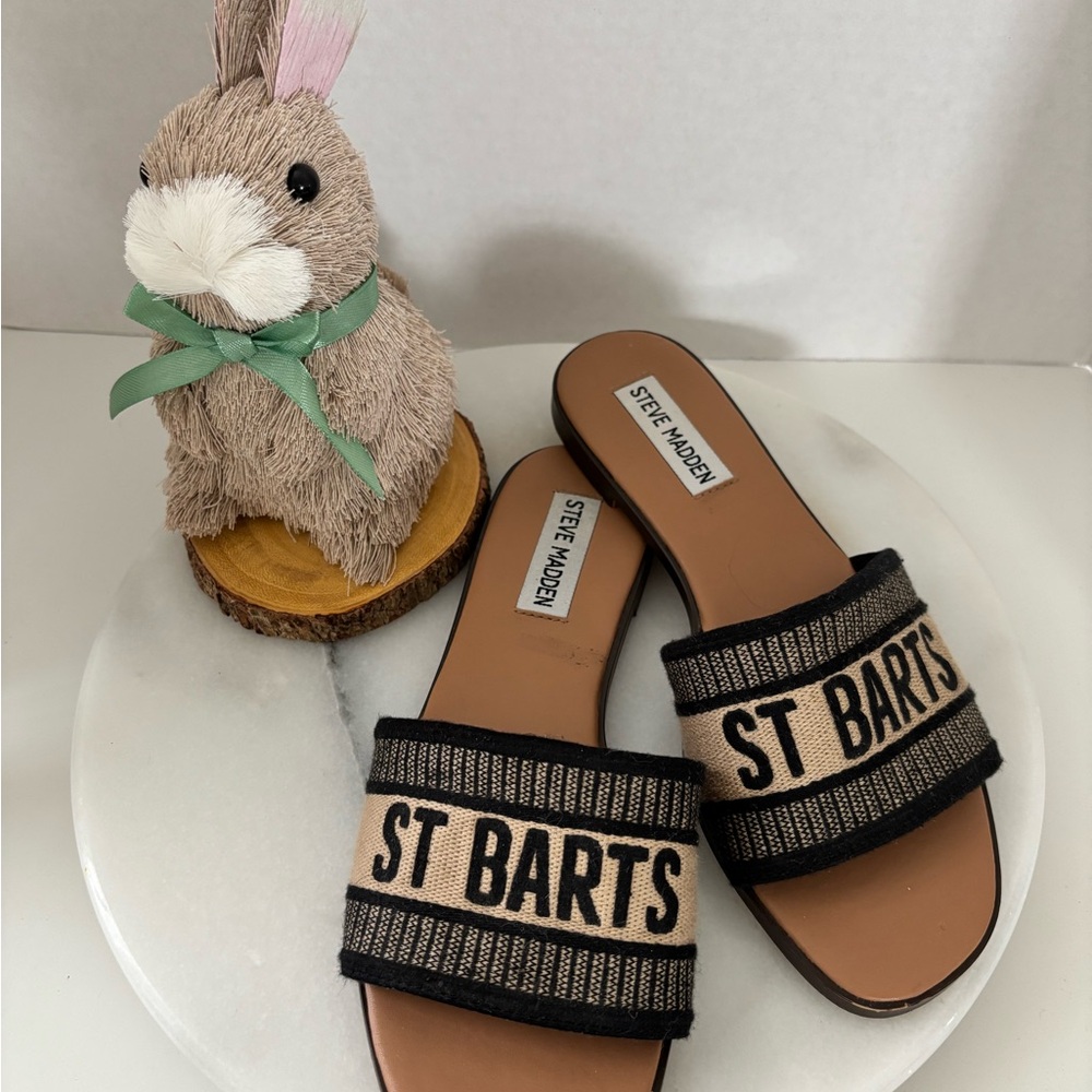 Steve Madden St Barts Black and Tan Sandals